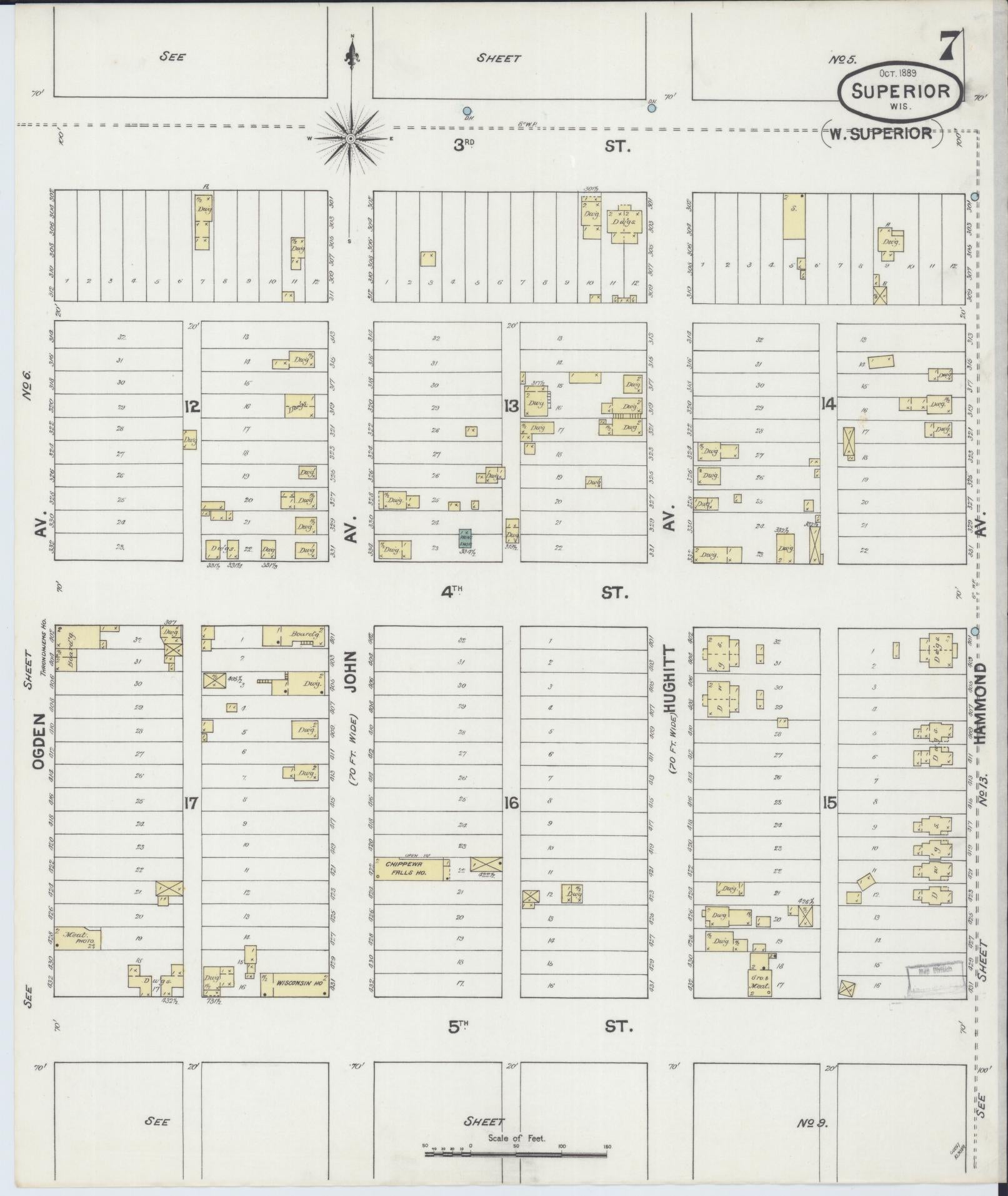 Sanborn Fire Insurance Map from Superior, Douglas County, Wisconsin (1889), Sheet #0007 - Complete Map Set gallery image, historic Sanborn map, vintage wall art, Wisconsin Wisconsin