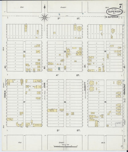 Sanborn Fire Insurance Map from Superior, Douglas County, Wisconsin (1889), Sheet #0007 - Complete Map Set gallery image, historic Sanborn map, vintage wall art, Wisconsin Wisconsin