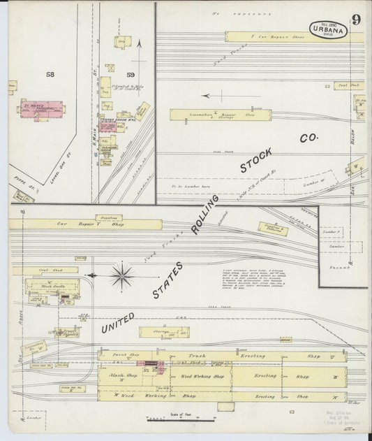 Sanborn Fire Insurance Map from Urbana, Champaign County, Ohio (1890), Sheet #0009 - Historic Sanborn Fire Insurance Map Print, vintage old map wall art, antique decor, genealogy gift, Ohio Ohio map