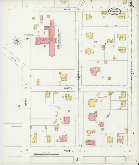 Sanborn Fire Insurance Map from Pulaski, Giles County, Tennessee (1899), Sheet #0003 - Historic Sanborn Fire Insurance Map Print, vintage old map wall art, antique decor, genealogy gift, Tennessee Tennessee map