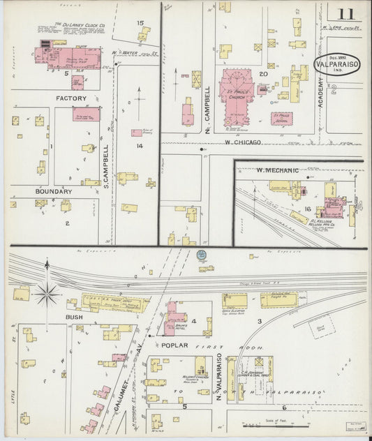 Sanborn Fire Insurance Map from Valparaiso, Porter County, Indiana (1892), Sheet #0011 - Historic Sanborn Fire Insurance Map Print, vintage old map wall art, antique decor, genealogy gift, Indiana Indiana map