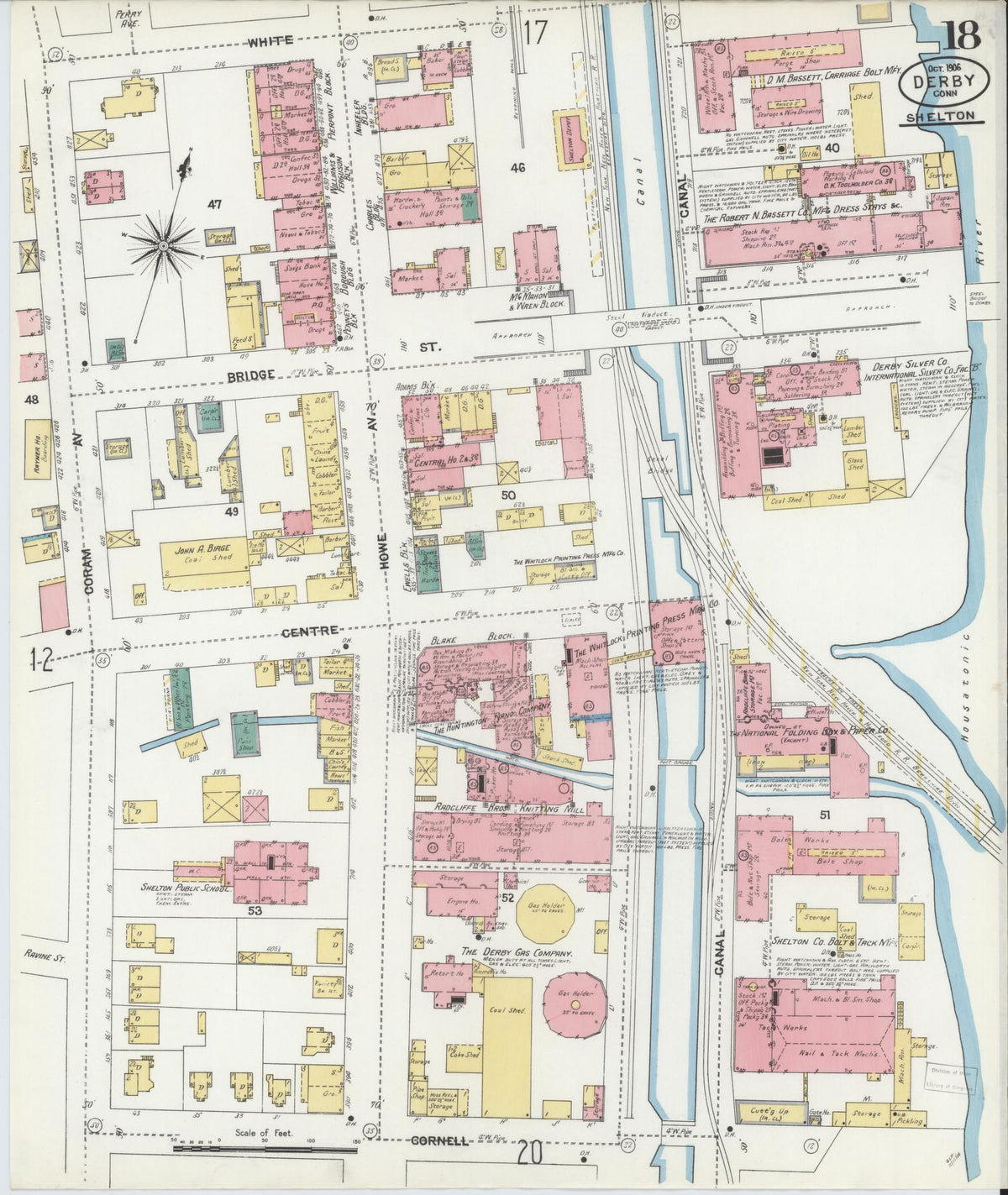 Sanborn Fire Insurance Map from Derby, New Haven County, Connecticut (1906), Sheet #0018 - Historic Sanborn Fire Insurance Map Print, vintage old map wall art, antique decor, genealogy gift, Connecticut Connecticut map