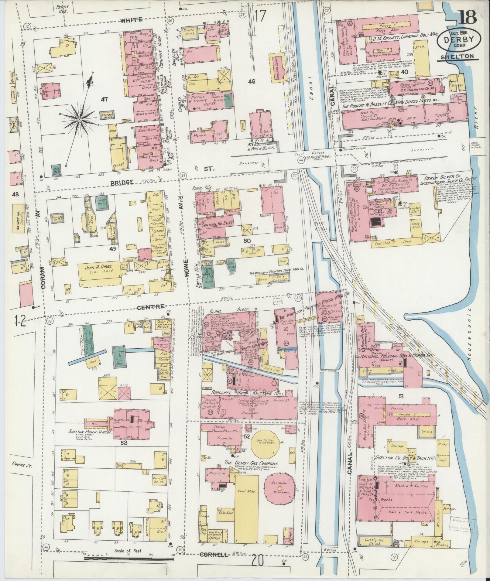 Sanborn Fire Insurance Map from Derby, New Haven County, Connecticut (1906), Sheet #0018 - Historic Sanborn Fire Insurance Map Print, vintage old map wall art, antique decor, genealogy gift, Connecticut Connecticut map
