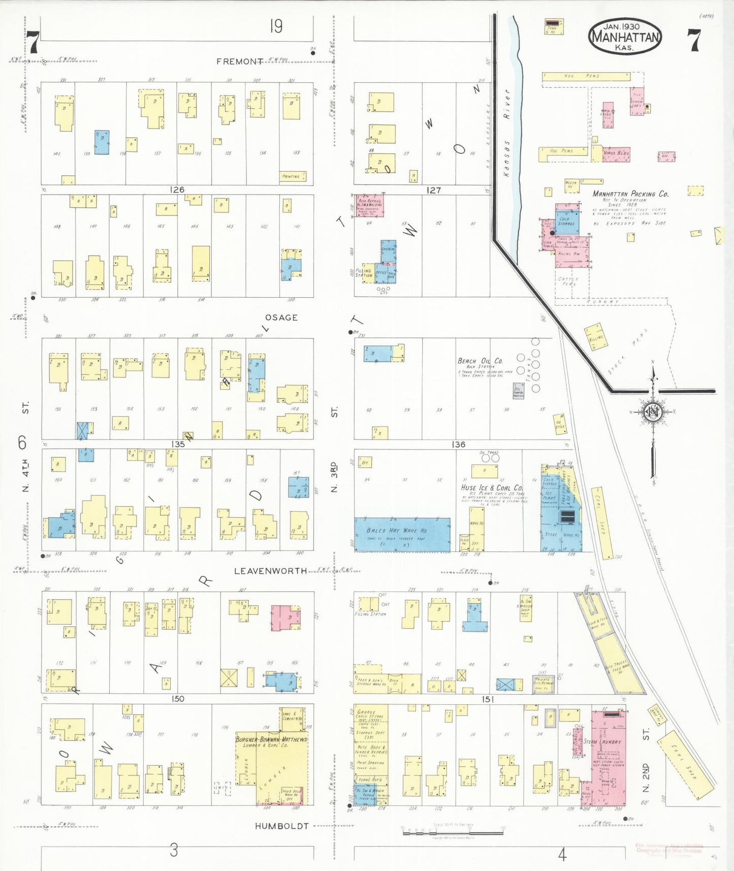 Sanborn Fire Insurance Map from Manhattan, Riley County, Kansas (1930), Sheet #0007 - Complete Map Set gallery image, historic Sanborn map, vintage wall art, Kansas Kansas