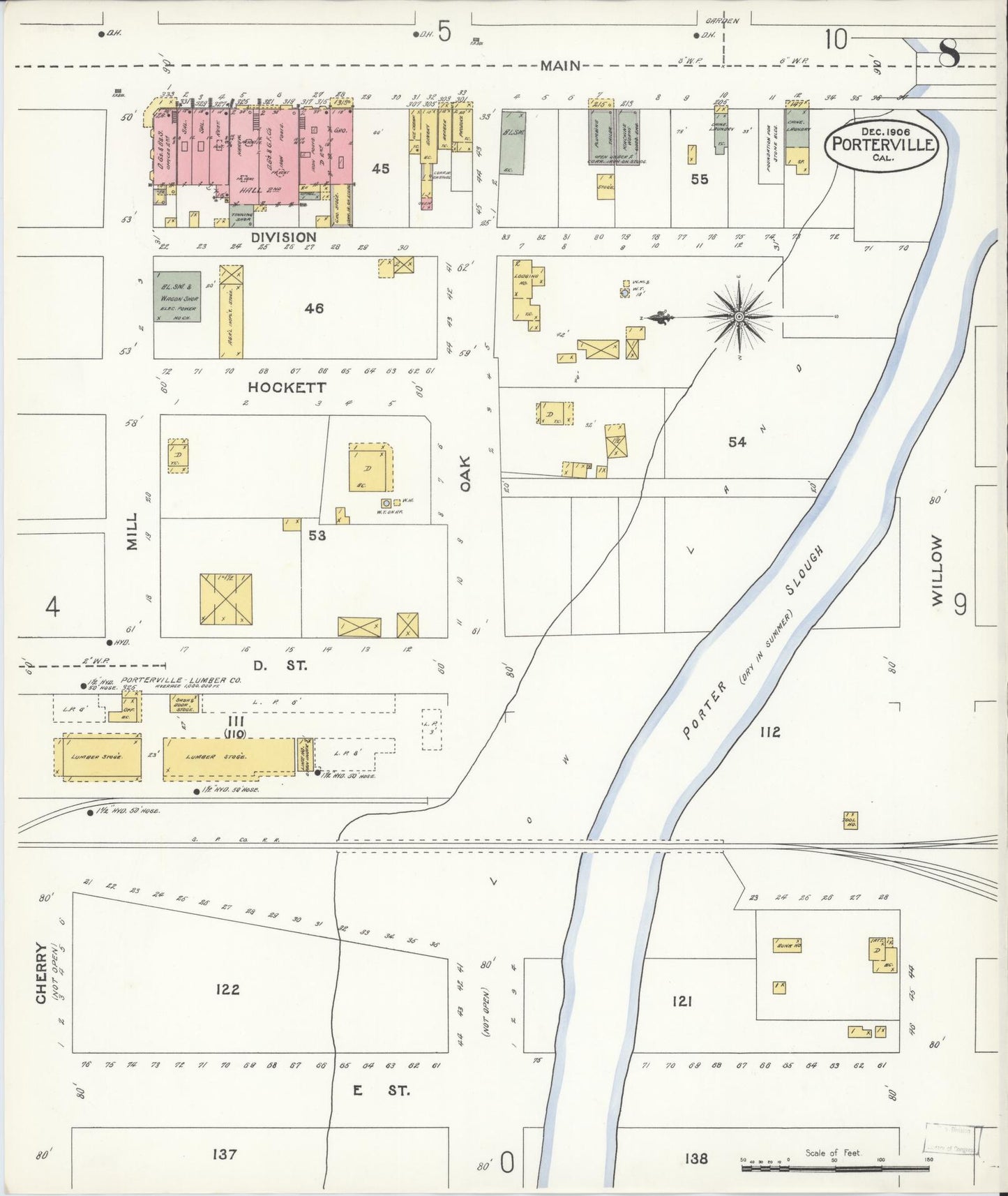 Sanborn Fire Insurance Map from Porterville, Tulare County, California (1906), Sheet #0008 - Complete Map Set gallery image, historic Sanborn map, vintage wall art, California California
