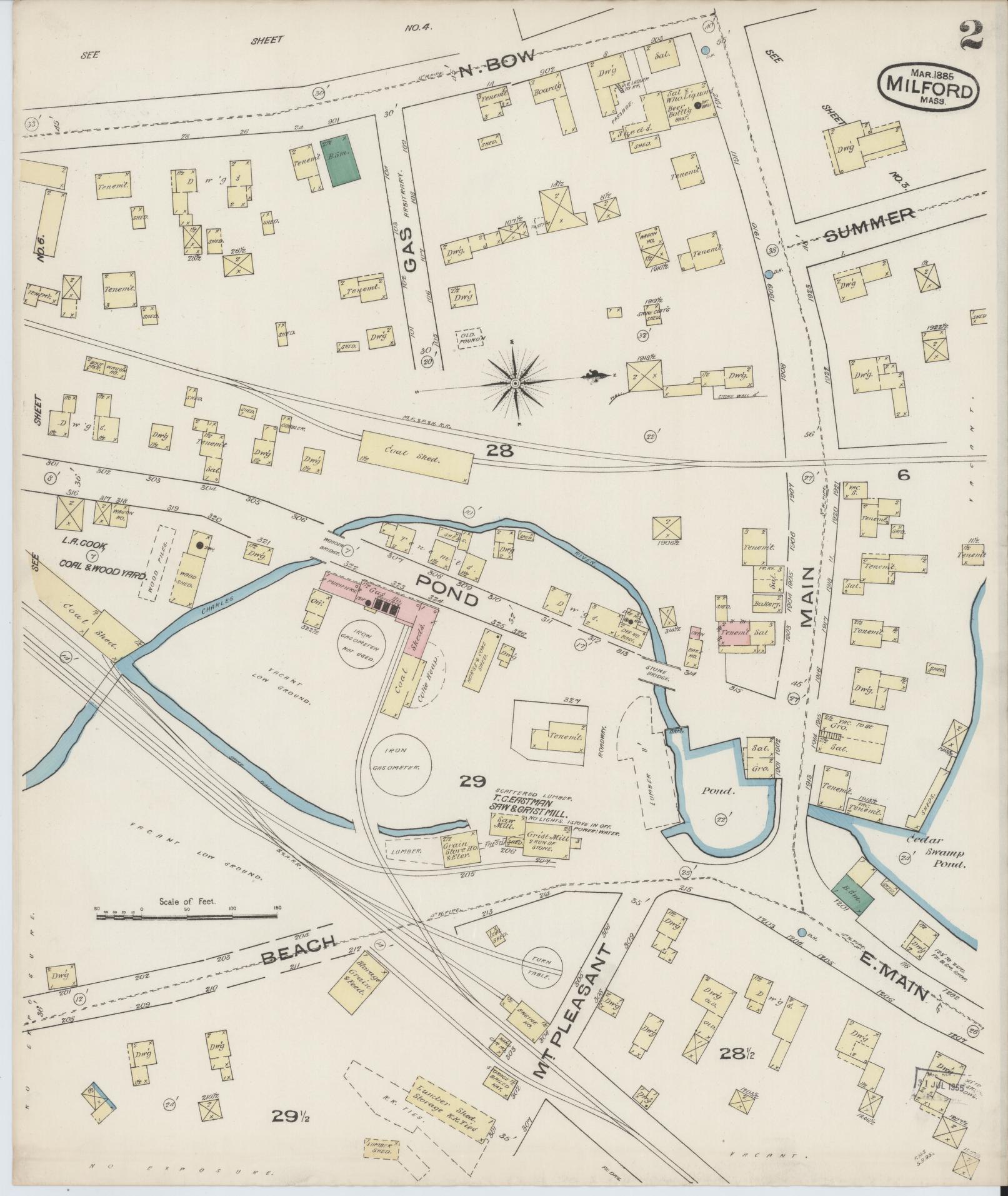 Sanborn Fire Insurance Map from Milford, Worcester County, Massachusetts (1885), Sheet #0002 - Complete Map Set gallery image, historic Sanborn map, vintage wall art, Massachusetts Massachusetts