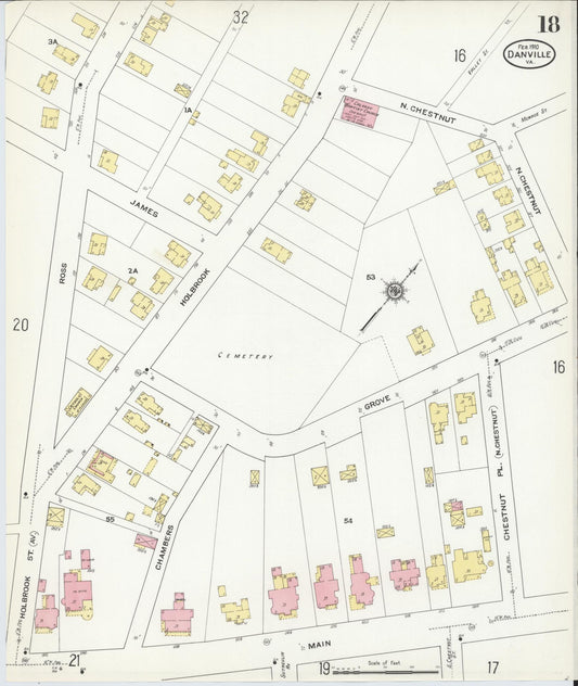 Sanborn Fire Insurance Map from Danville, Independent Cities, Virginia (1910), Sheet #0018 - Historic Sanborn Fire Insurance Map Print, vintage old map wall art, antique decor, genealogy gift, Virginia Virginia map