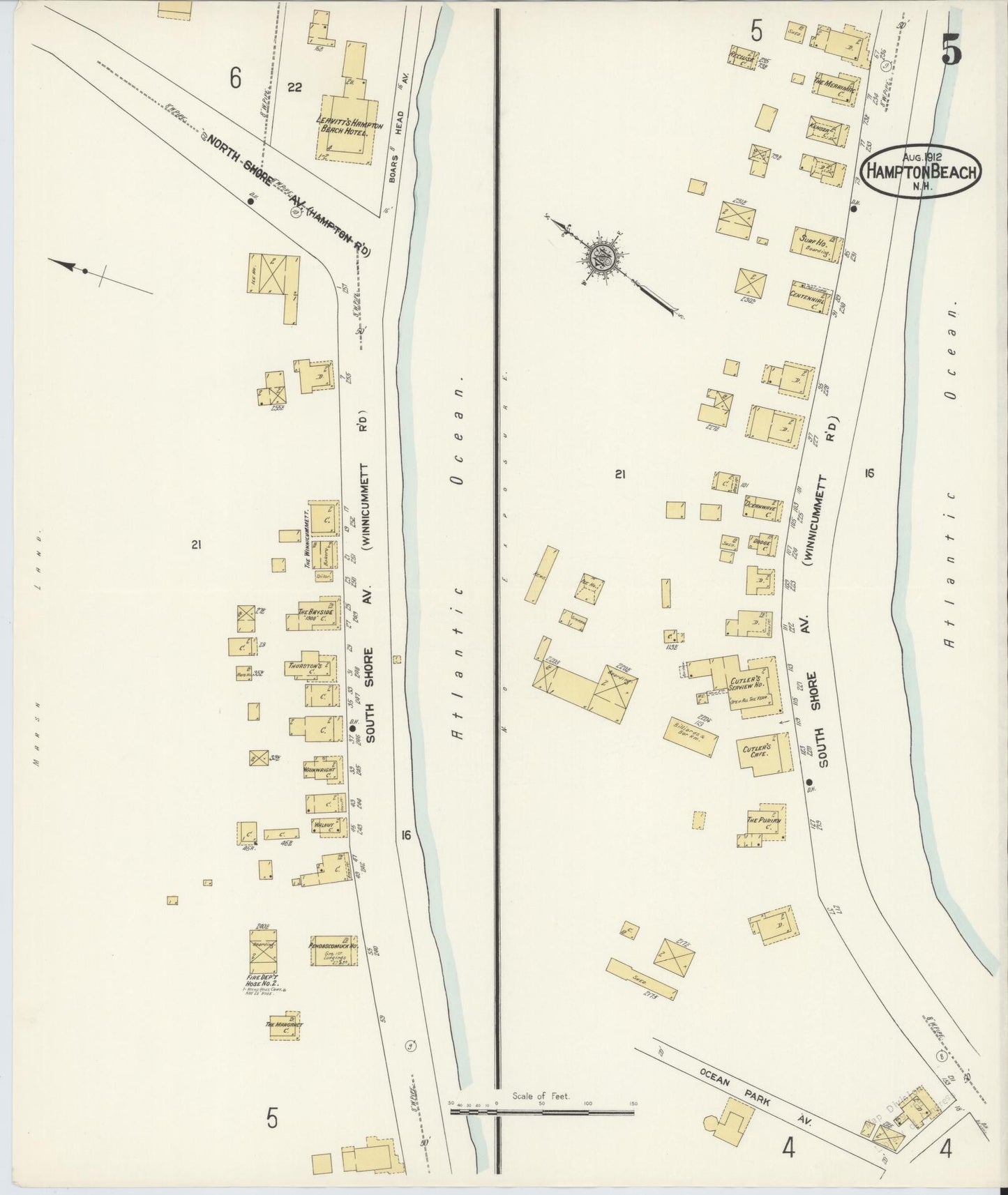 Sanborn Fire Insurance Map from Hampton Beach, Rockingham County, New Hampshire (1912), Sheet #0005 - Complete Map Set gallery image, historic Sanborn map, vintage wall art, New Hampshire New Hampshire