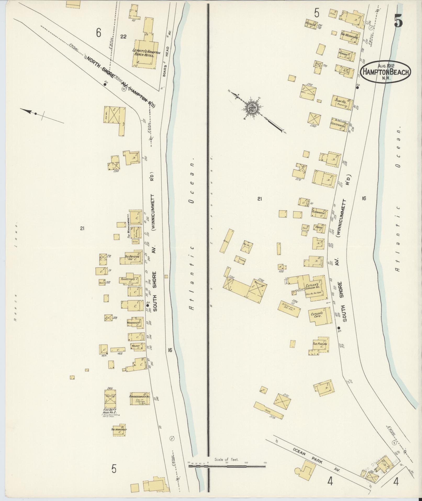 Sanborn Fire Insurance Map from Hampton Beach, Rockingham County, New Hampshire (1912), Sheet #0005 - Complete Map Set gallery image, historic Sanborn map, vintage wall art, New Hampshire New Hampshire