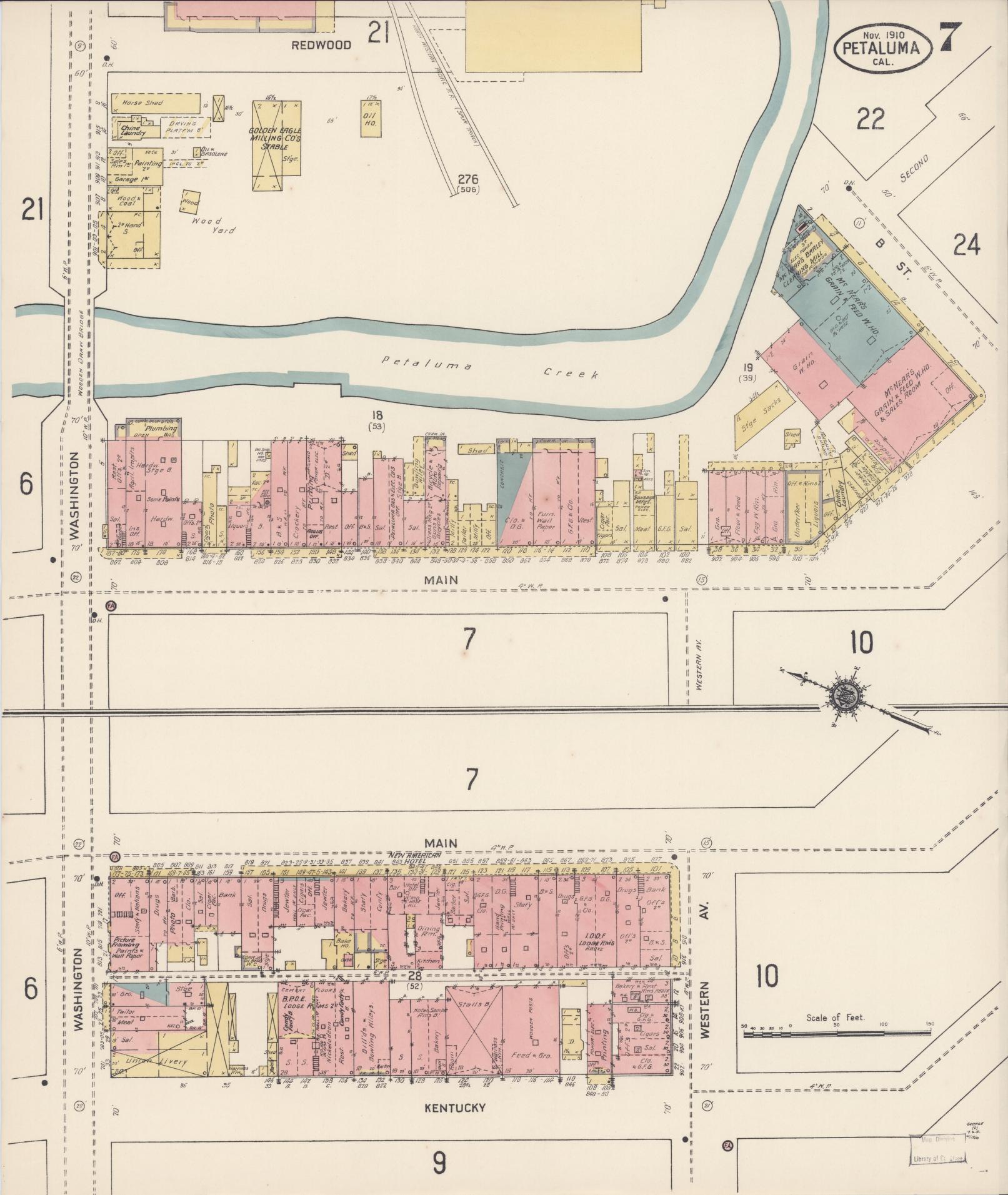 Sanborn Fire Insurance Map from Petaluma, Sonoma County, California (1910), Sheet #0007 - Complete Map Set gallery image, historic Sanborn map, vintage wall art, California California