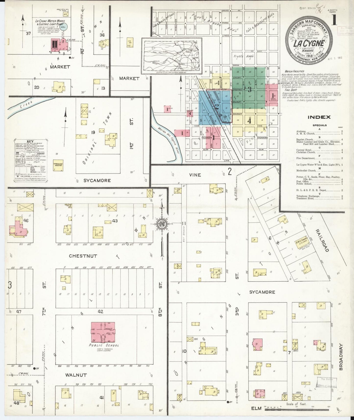 Sanborn Fire Insurance Map from La Cynge, Linn County, Kansas. (1913) – Historic Sanborn Fire Insurance Map Print