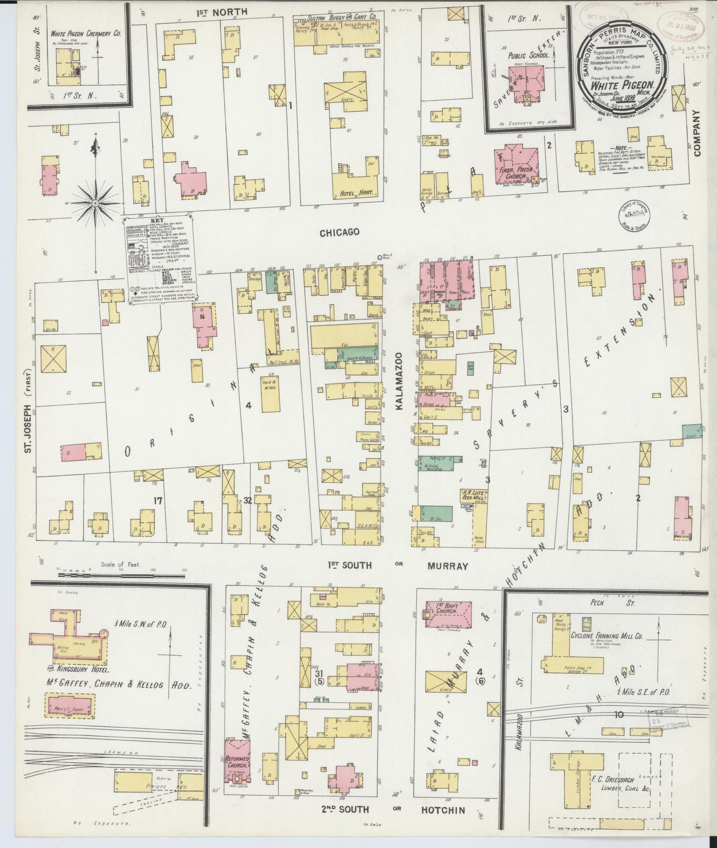 Sanborn Fire Insurance Map from White Pigeon, Saint Joseph County, Michigan (1899), Sheet #0001 - Historic Sanborn Fire Insurance Map Print, vintage old map wall art, antique decor, genealogy gift, Michigan Michigan map