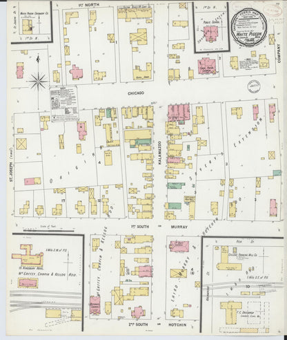 Sanborn Fire Insurance Map from White Pigeon, Saint Joseph County, Michigan (1899), Sheet #0001 - Historic Sanborn Fire Insurance Map Print, vintage old map wall art, antique decor, genealogy gift, Michigan Michigan map