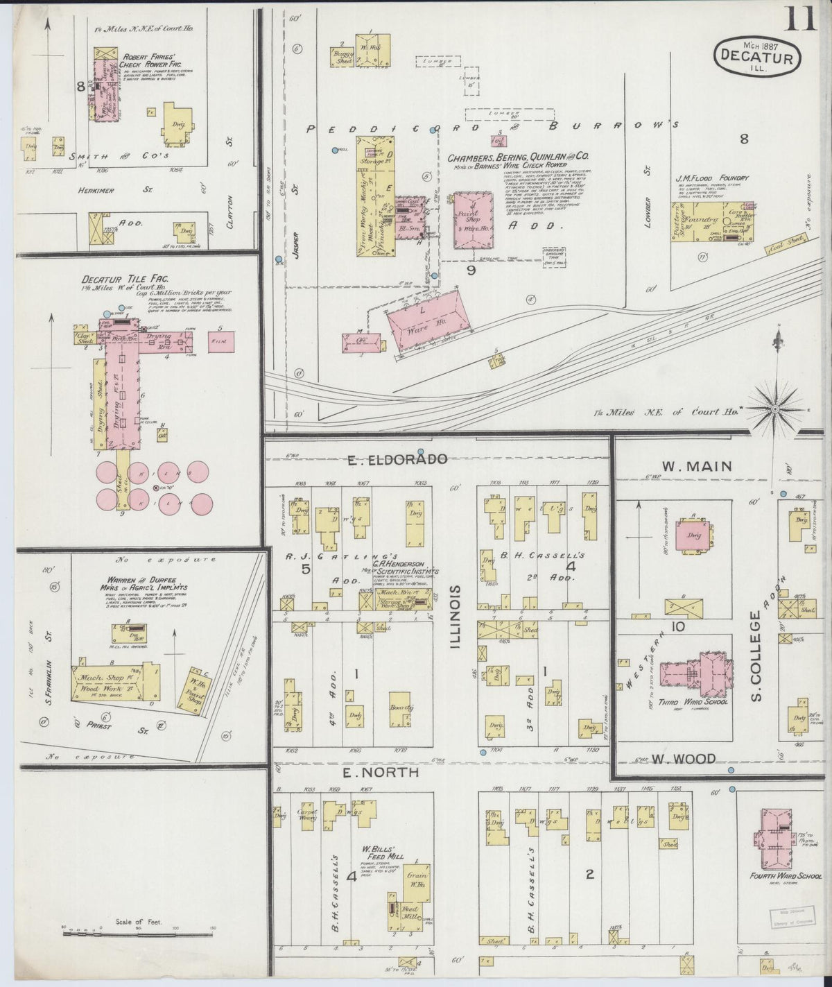 Sanborn Fire Insurance Map from Decatur, Macon County, Illinois (1887), Sheet #0011 - Historic Sanborn Fire Insurance Map Print, vintage old map wall art, antique decor, genealogy gift, Illinois Illinois map
