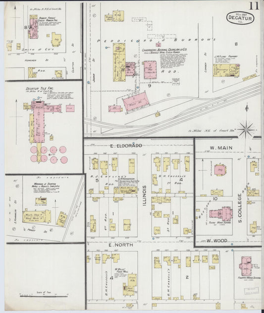 Sanborn Fire Insurance Map from Decatur, Macon County, Illinois (1887), Sheet #0011 - Historic Sanborn Fire Insurance Map Print, vintage old map wall art, antique decor, genealogy gift, Illinois Illinois map