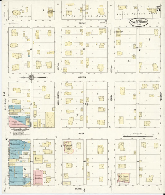 Sanborn Fire Insurance Map from Yates Center, Woodson County, Kansas (1912), Sheet #0005 - Historic Sanborn Fire Insurance Map Print, vintage old map wall art, antique decor, genealogy gift, Kansas Kansas map