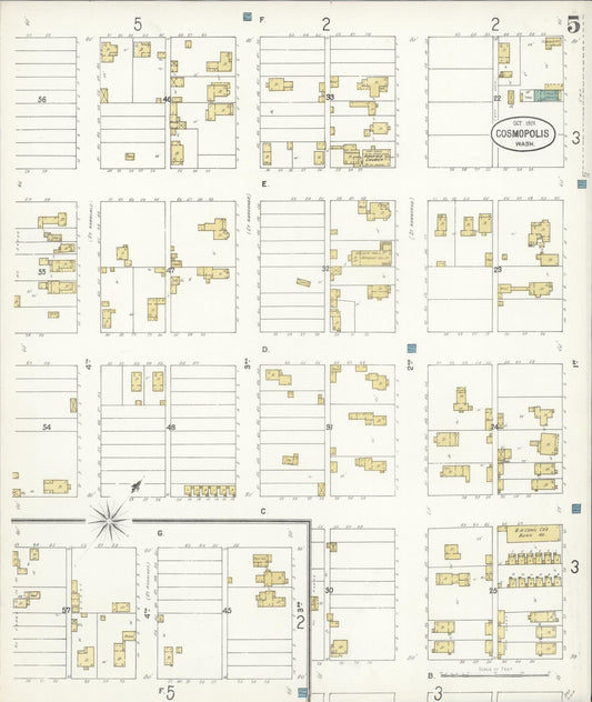 Sanborn Fire Insurance Map from Cosmopolis, Grays Harbor County, Washington (1901), Sheet #0005 - Historic Sanborn Fire Insurance Map Print, vintage old map wall art, antique decor, genealogy gift, Washington Washington map