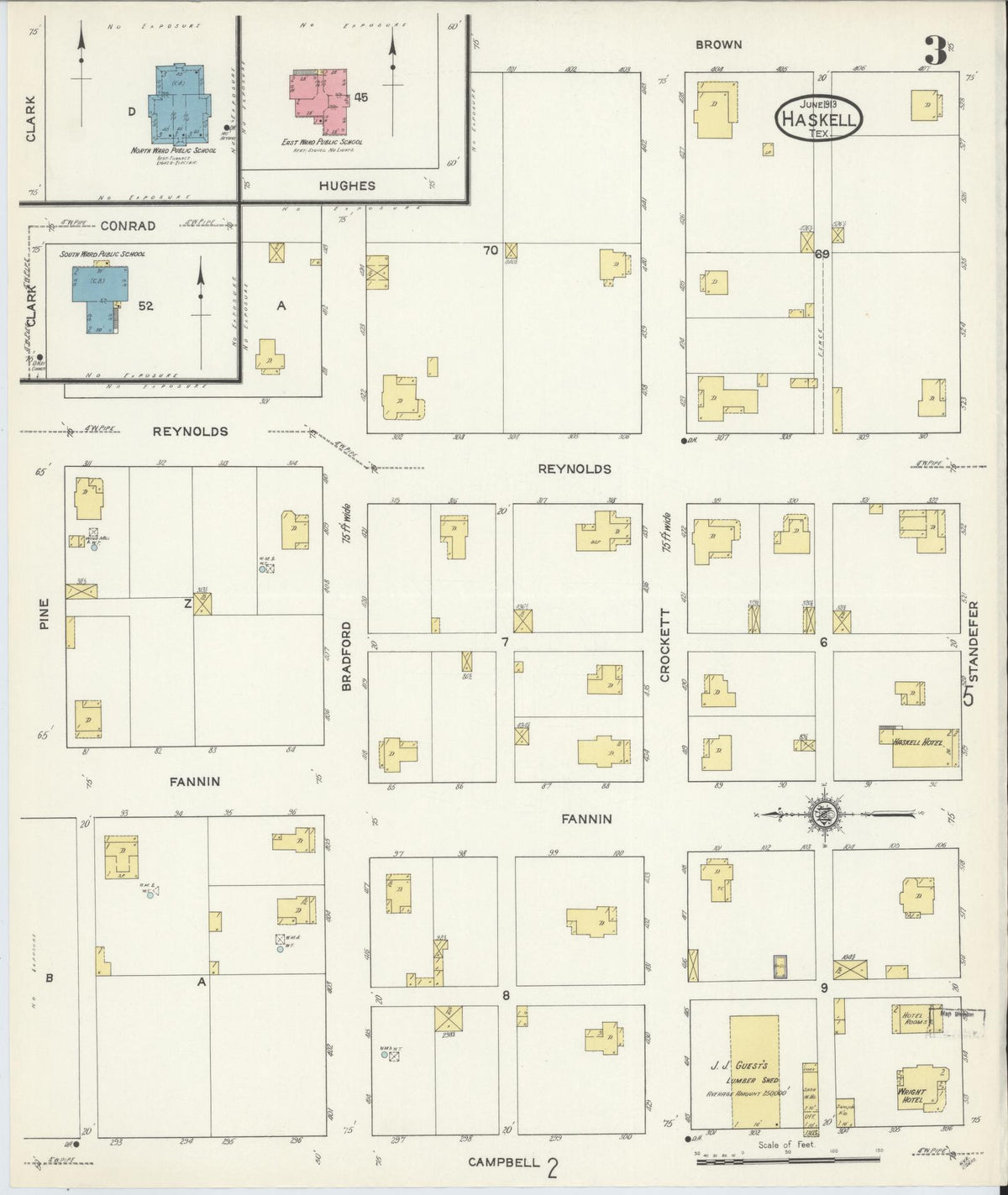 Sanborn Fire Insurance Map from Haskell, Haskell County, Texas (1913), Sheet #0003 - Historic Sanborn Fire Insurance Map Print, vintage old map wall art, antique decor, genealogy gift, Texas Texas map