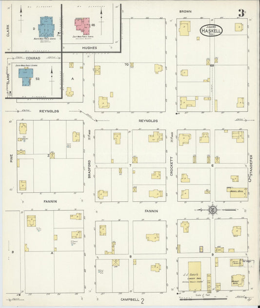 Sanborn Fire Insurance Map from Haskell, Haskell County, Texas (1913), Sheet #0003 - Historic Sanborn Fire Insurance Map Print, vintage old map wall art, antique decor, genealogy gift, Texas Texas map