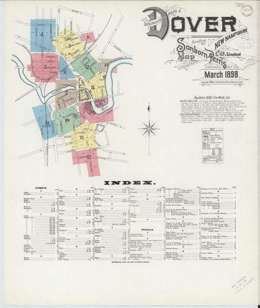 Sanborn Fire Insurance Map from Dover, Strafford County, New Hampshire (1898), Sheet #0001 - Complete Map Set gallery image, historic Sanborn map, vintage wall art, New Hampshire New Hampshire