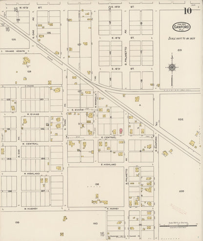 Sanborn Fire Insurance Map from Sanford, Seminole County, Florida (1922), Sheet #0010 - Historic Sanborn Fire Insurance Map Print, vintage old map wall art, antique decor, genealogy gift, Florida Florida map