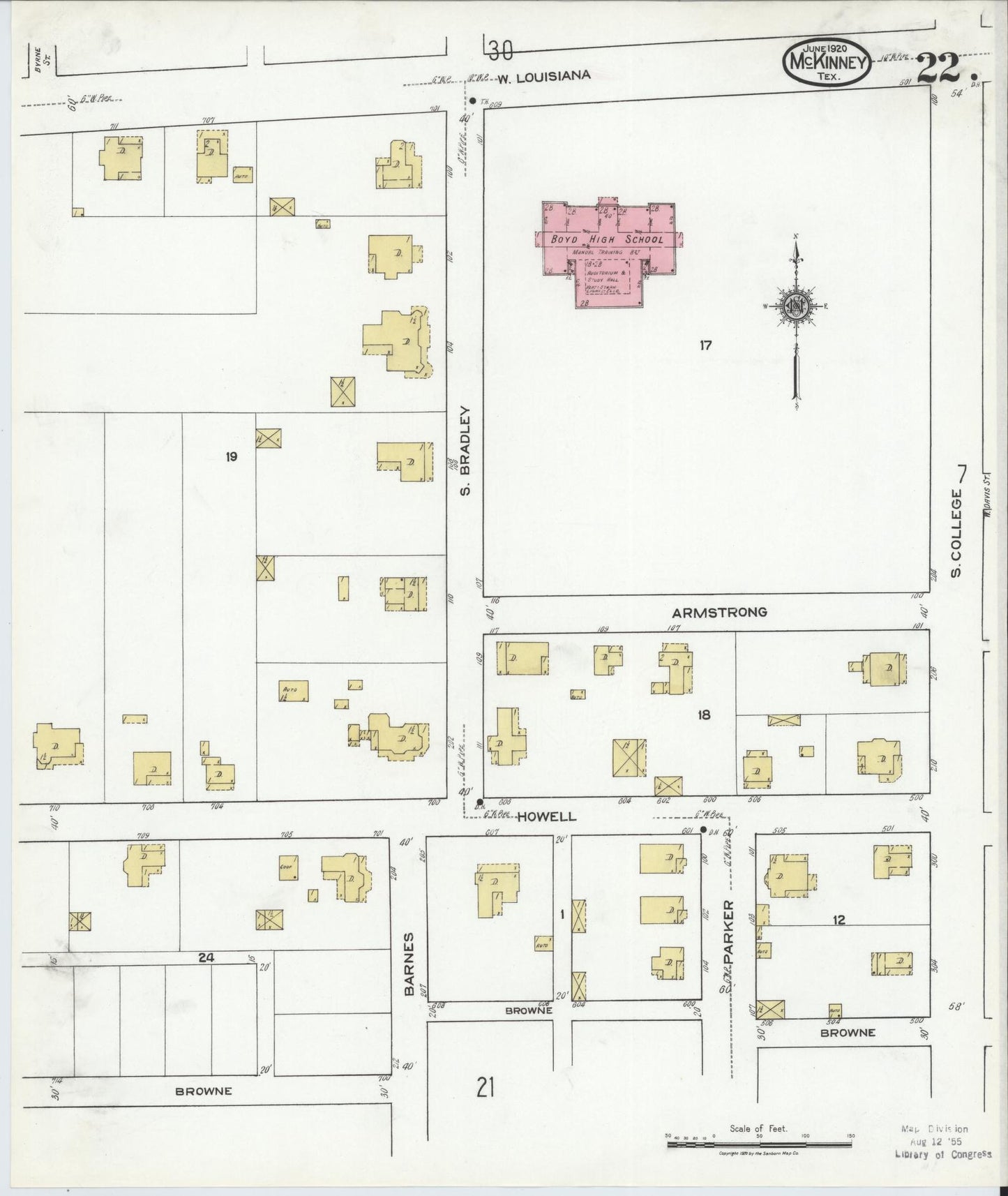 Sanborn Fire Insurance Map from McKinney, Collin County, Texas (1920), Sheet #0022 - Historic Sanborn Fire Insurance Map Print, vintage old map wall art, antique decor, genealogy gift, Texas Texas map