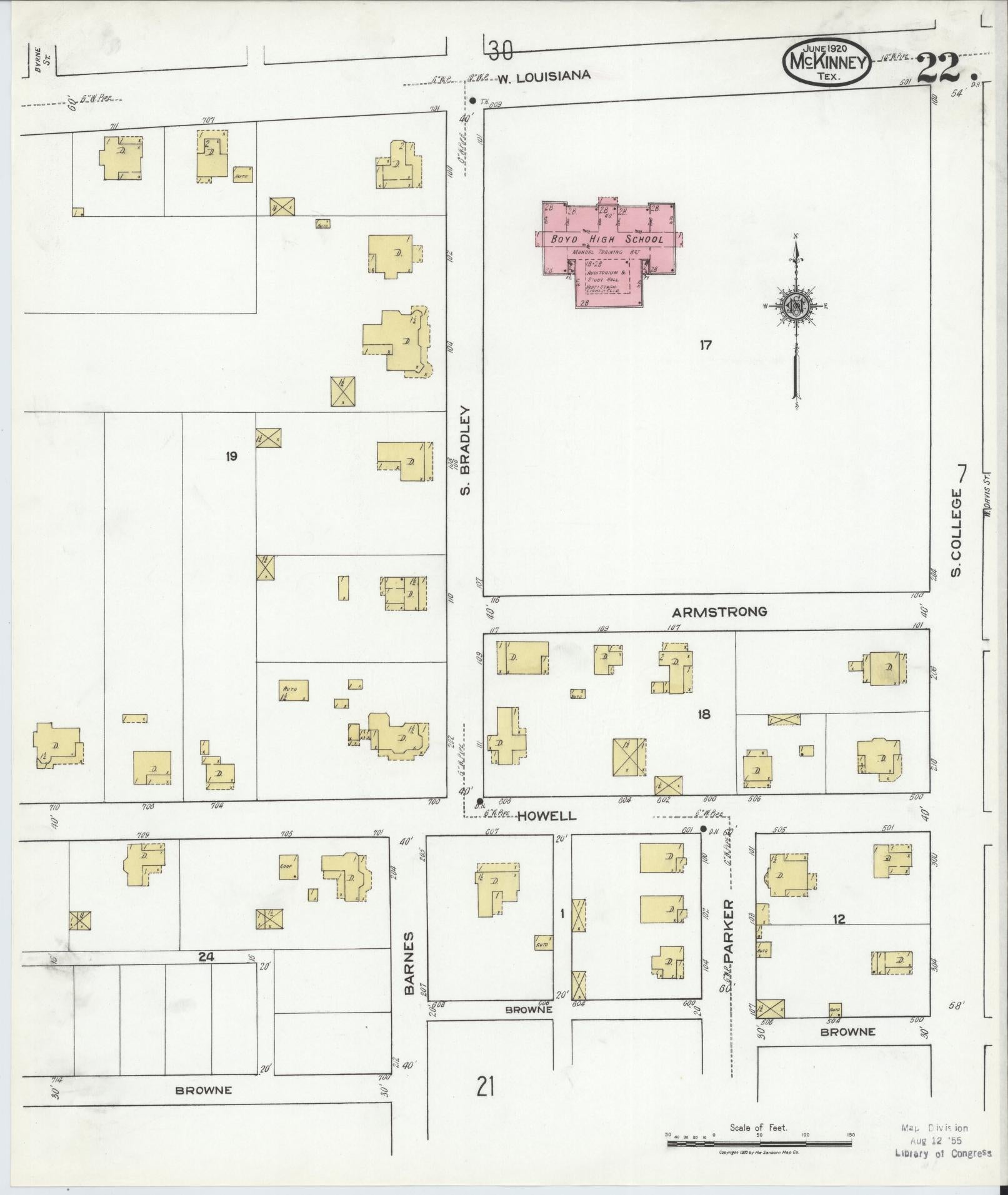 Sanborn Fire Insurance Map from McKinney, Collin County, Texas (1920), Sheet #0022 - Historic Sanborn Fire Insurance Map Print, vintage old map wall art, antique decor, genealogy gift, Texas Texas map