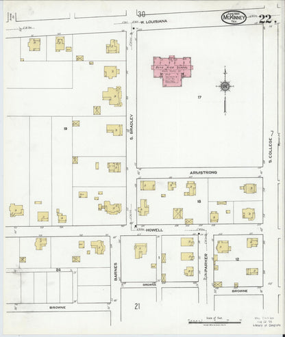 Sanborn Fire Insurance Map from McKinney, Collin County, Texas (1920), Sheet #0022 - Historic Sanborn Fire Insurance Map Print, vintage old map wall art, antique decor, genealogy gift, Texas Texas map