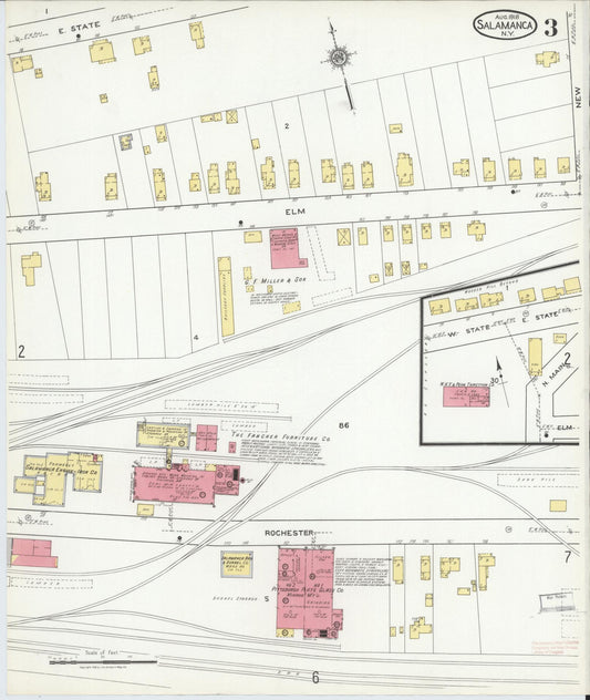 Sanborn Fire Insurance Map from Salamanca, Cattaraugus County, New York (1918), Sheet #0003 - Historic Sanborn Fire Insurance Map Print, vintage old map wall art, antique decor, genealogy gift, New York New York map