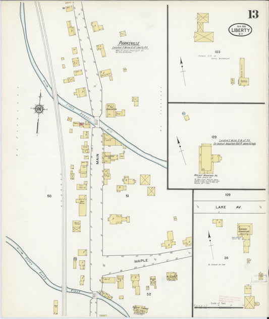 Sanborn Fire Insurance Map from Liberty, Sullivan County, New York (1916), Sheet #0013 - Historic Sanborn Fire Insurance Map Print, vintage old map wall art, antique decor, genealogy gift, New York New York map