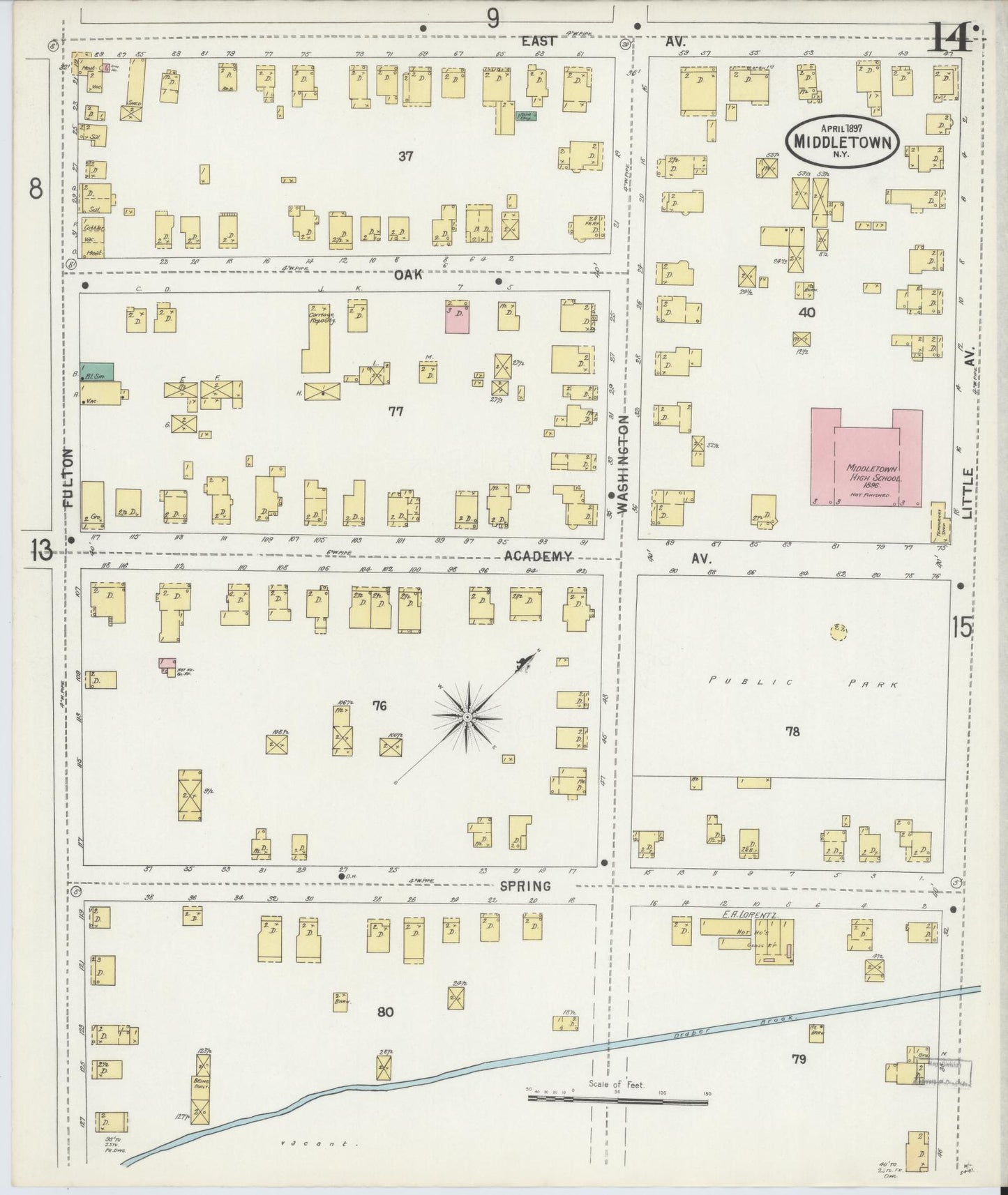 Sanborn Fire Insurance Map from Middletown, Orange County, New York (1897), Sheet #0014 - Complete Map Set gallery image, historic Sanborn map, vintage wall art, New York New York