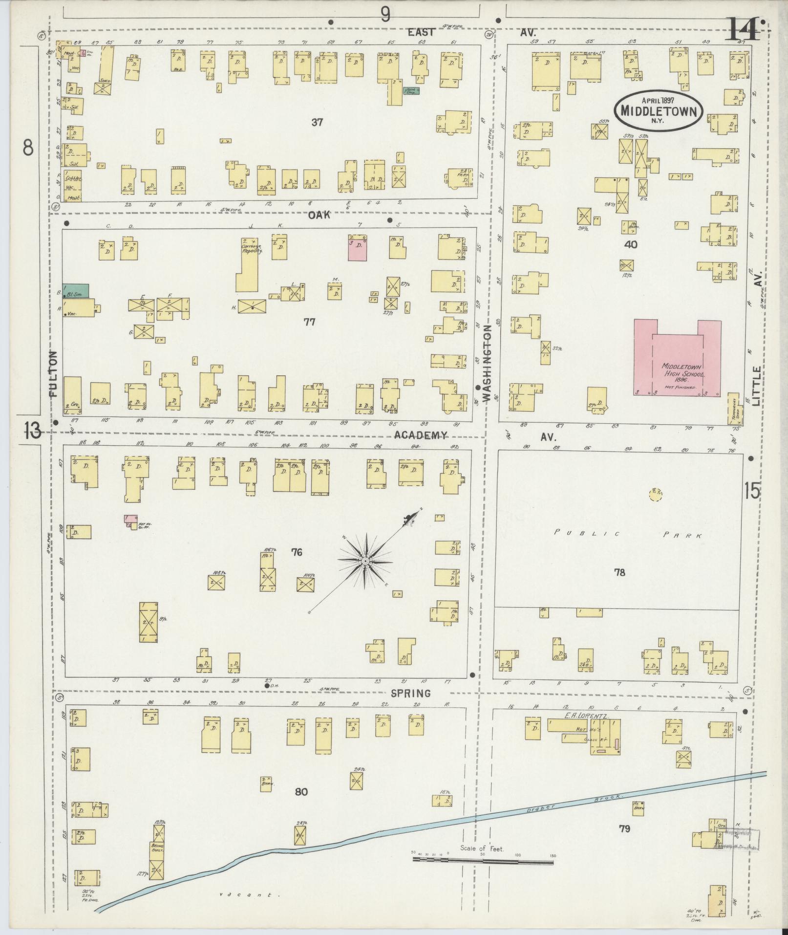 Sanborn Fire Insurance Map from Middletown, Orange County, New York (1897), Sheet #0014 - Complete Map Set gallery image, historic Sanborn map, vintage wall art, New York New York