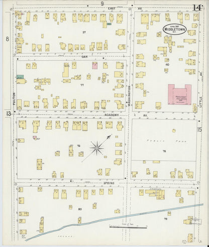 Sanborn Fire Insurance Map from Middletown, Orange County, New York (1897), Sheet #0014 - Complete Map Set gallery image, historic Sanborn map, vintage wall art, New York New York