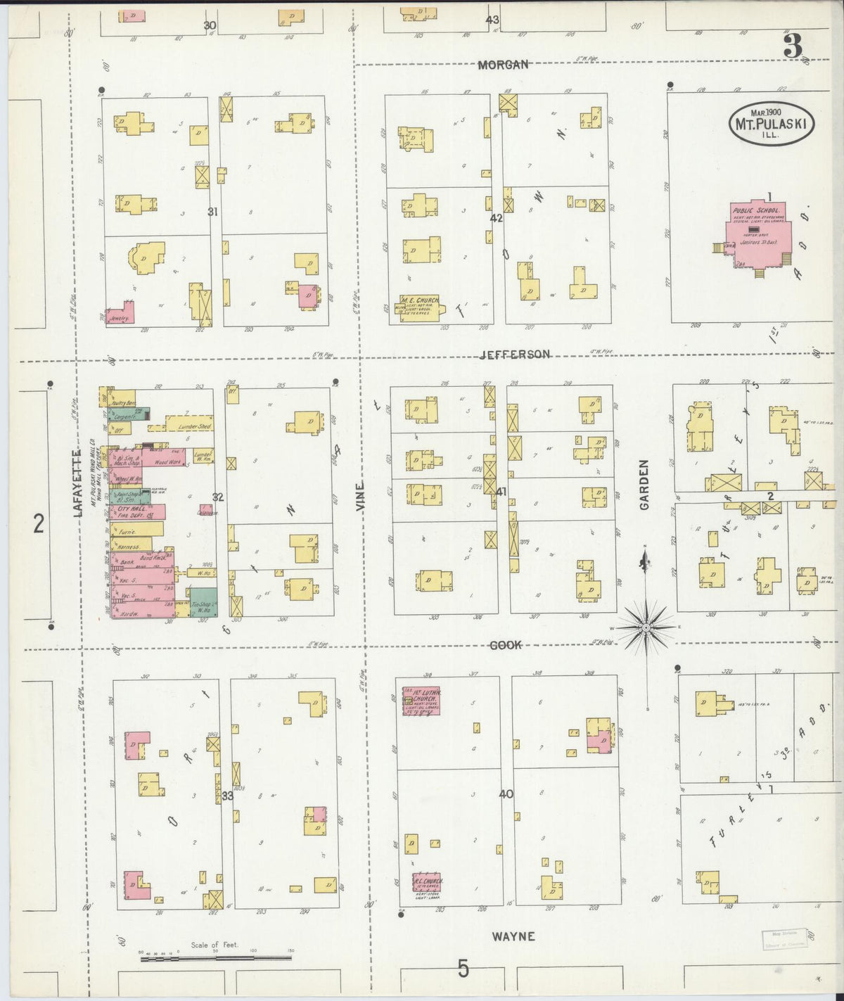 Sanborn Fire Insurance Map from Mount Pulaski, Logan County, Illinois (1900), Sheet #0003 - Historic Sanborn Fire Insurance Map Print, vintage old map wall art, antique decor, genealogy gift, Illinois Illinois map
