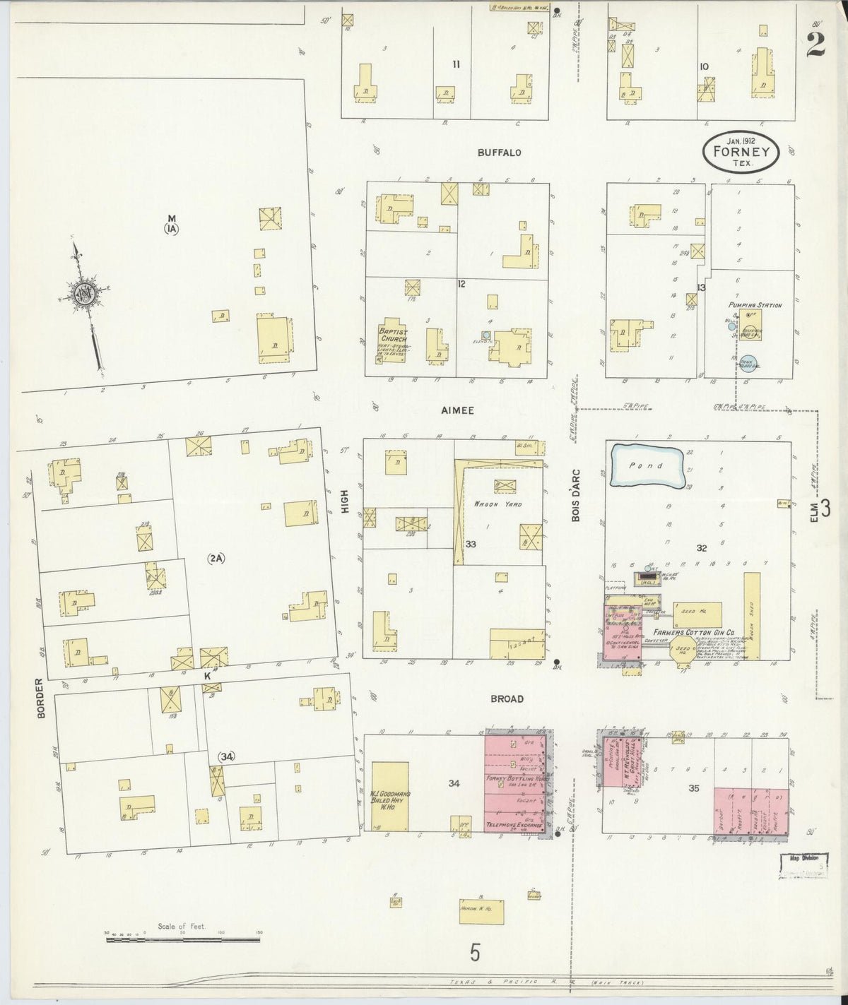 Sanborn Fire Insurance Map from Forney, Kaufman County, Texas (1912), Sheet #0002 - Complete Map Set gallery image, historic Sanborn map, vintage wall art, Texas Texas