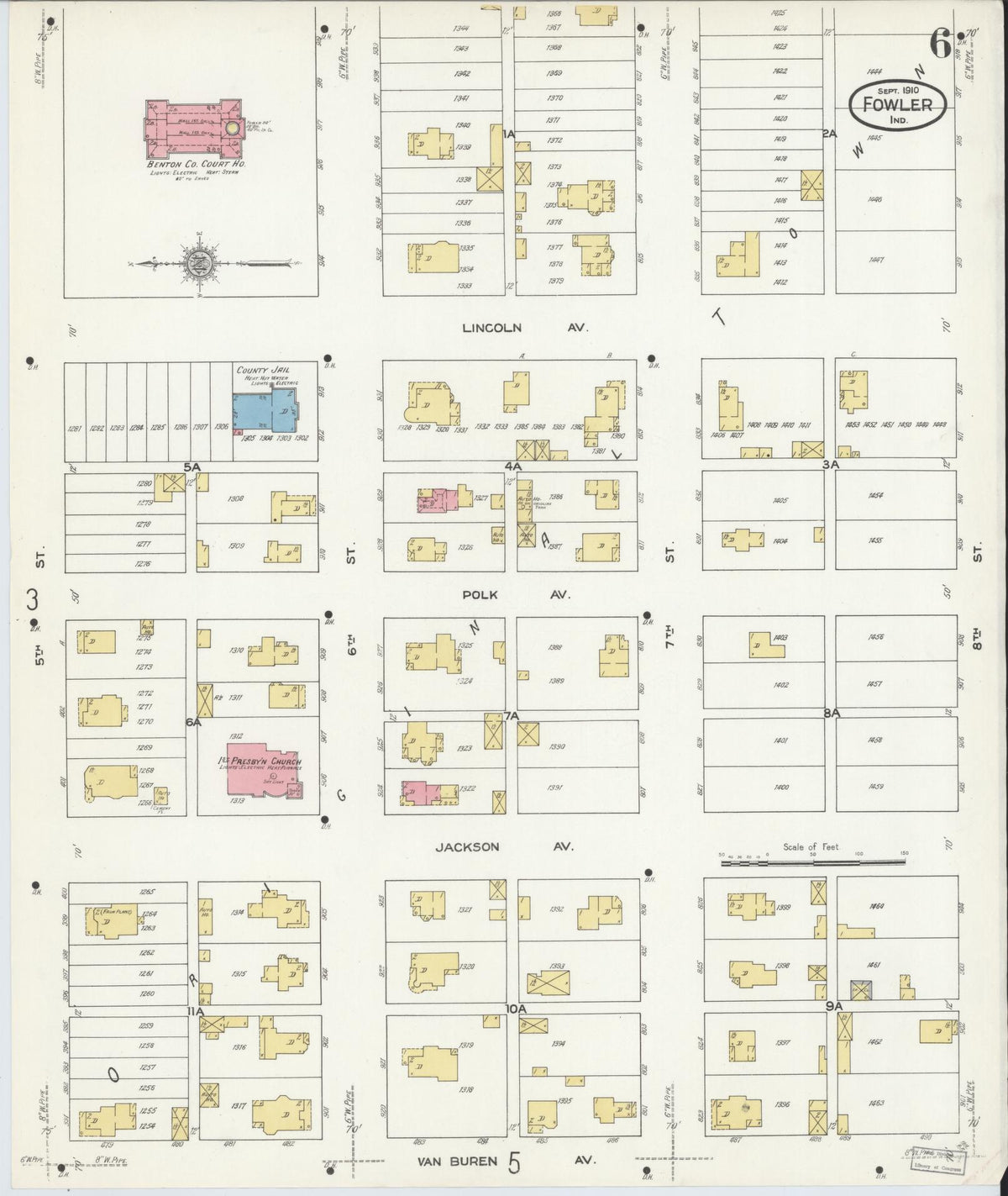 Sanborn Fire Insurance Map from Fowler, Benton County, Indiana (1910), Sheet #0006 - Historic Sanborn Fire Insurance Map Print, vintage old map wall art, antique decor, genealogy gift, Indiana Indiana map