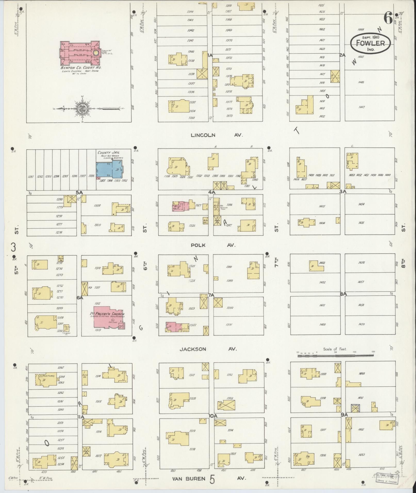 Sanborn Fire Insurance Map from Fowler, Benton County, Indiana (1910), Sheet #0006 - Historic Sanborn Fire Insurance Map Print, vintage old map wall art, antique decor, genealogy gift, Indiana Indiana map
