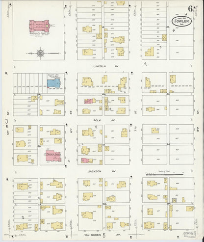 Sanborn Fire Insurance Map from Fowler, Benton County, Indiana (1910), Sheet #0006 - Historic Sanborn Fire Insurance Map Print, vintage old map wall art, antique decor, genealogy gift, Indiana Indiana map