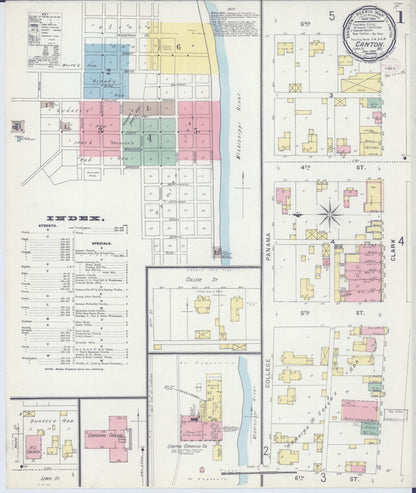 Sanborn Fire Insurance Map from Canton, Lewis County, Missouri (1896), Sheet #0001 - Complete Map Set gallery image, historic Sanborn map, vintage wall art, Missouri Missouri