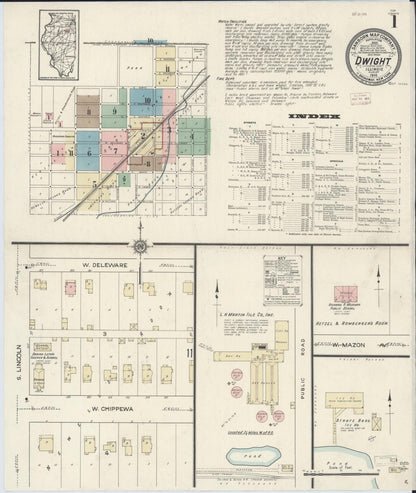 Sanborn Fire Insurance Map from Dwight, Livingston County, Illinois (1914), Sheet #0001 - Historic Sanborn Fire Insurance Map Print, vintage old map wall art, antique decor, genealogy gift, Illinois Illinois map
