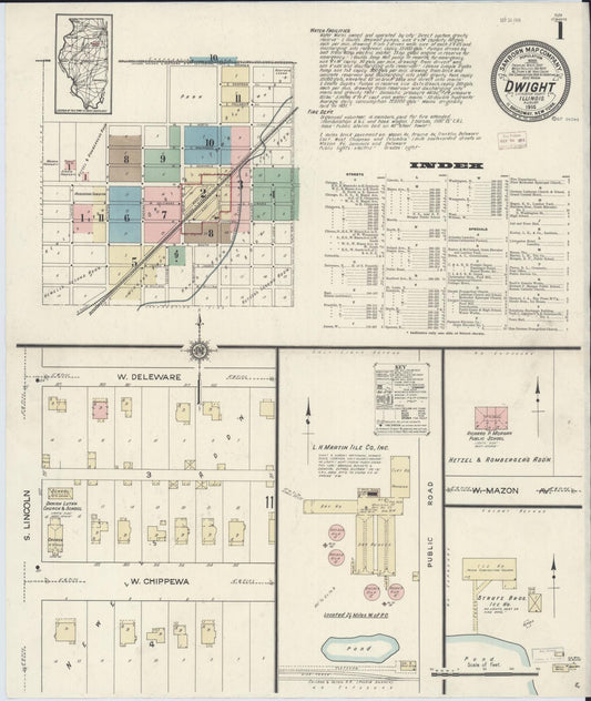 Sanborn Fire Insurance Map from Dwight, Livingston County, Illinois (1914), Sheet #0001 - Historic Sanborn Fire Insurance Map Print, vintage old map wall art, antique decor, genealogy gift, Illinois Illinois map