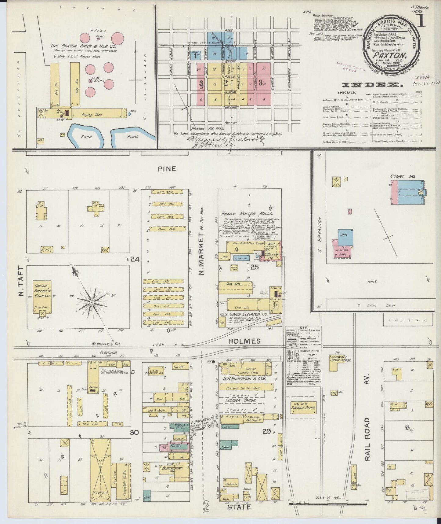 Sanborn Fire Insurance Map from Paxton, Ford County, Illinois (1892), Sheet #0001 - Complete Map Set gallery image, historic Sanborn map, vintage wall art, Illinois Illinois