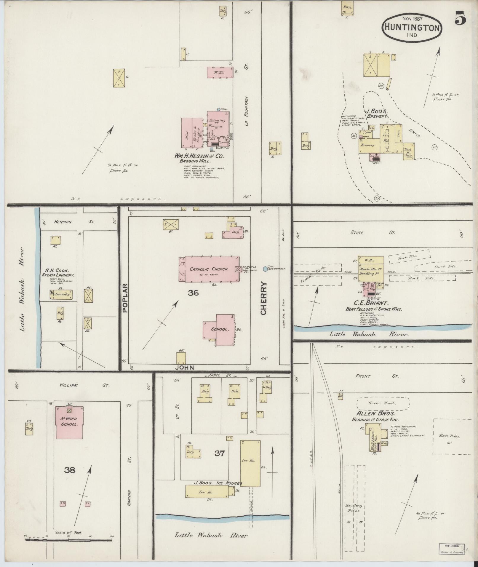 Sanborn Fire Insurance Map from Huntington, Huntington County, Indiana (1887), Sheet #0005 - Complete Map Set gallery image, historic Sanborn map, vintage wall art, Indiana Indiana
