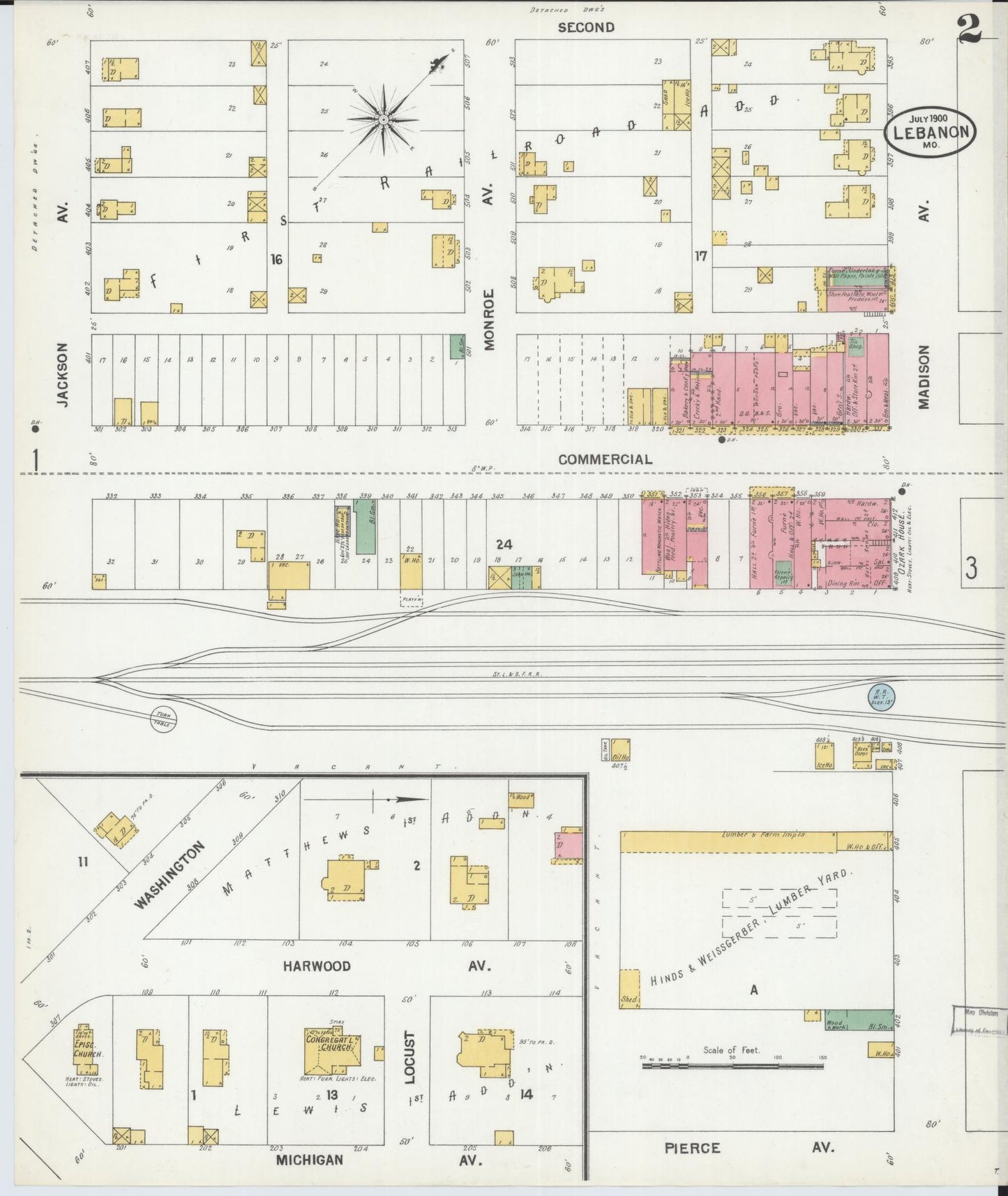 Sanborn Fire Insurance Map from Lebanon, Laclede County, Missouri (1900), Sheet #0002 - Complete Map Set gallery image, historic Sanborn map, vintage wall art, Missouri Missouri
