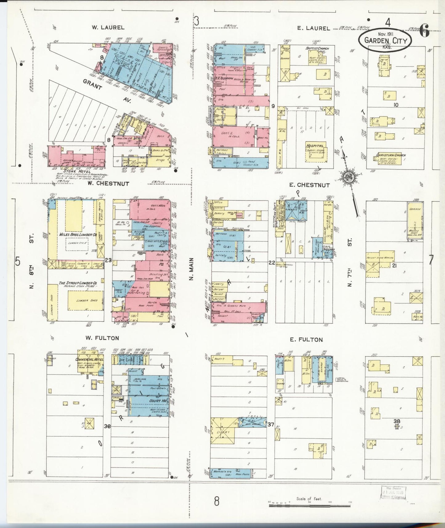 Sanborn Fire Insurance Map from Garden City, Finney County, Kansas (1911), Sheet #0006 - Complete Map Set gallery image, historic Sanborn map, vintage wall art, Kansas Kansas