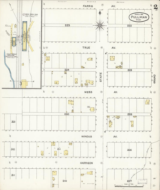 Sanborn Fire Insurance Map from Pullman, Whitman County, Washington (1896), Sheet #0002 - Historic Sanborn Fire Insurance Map Print, vintage old map wall art, antique decor, genealogy gift, Washington Washington map
