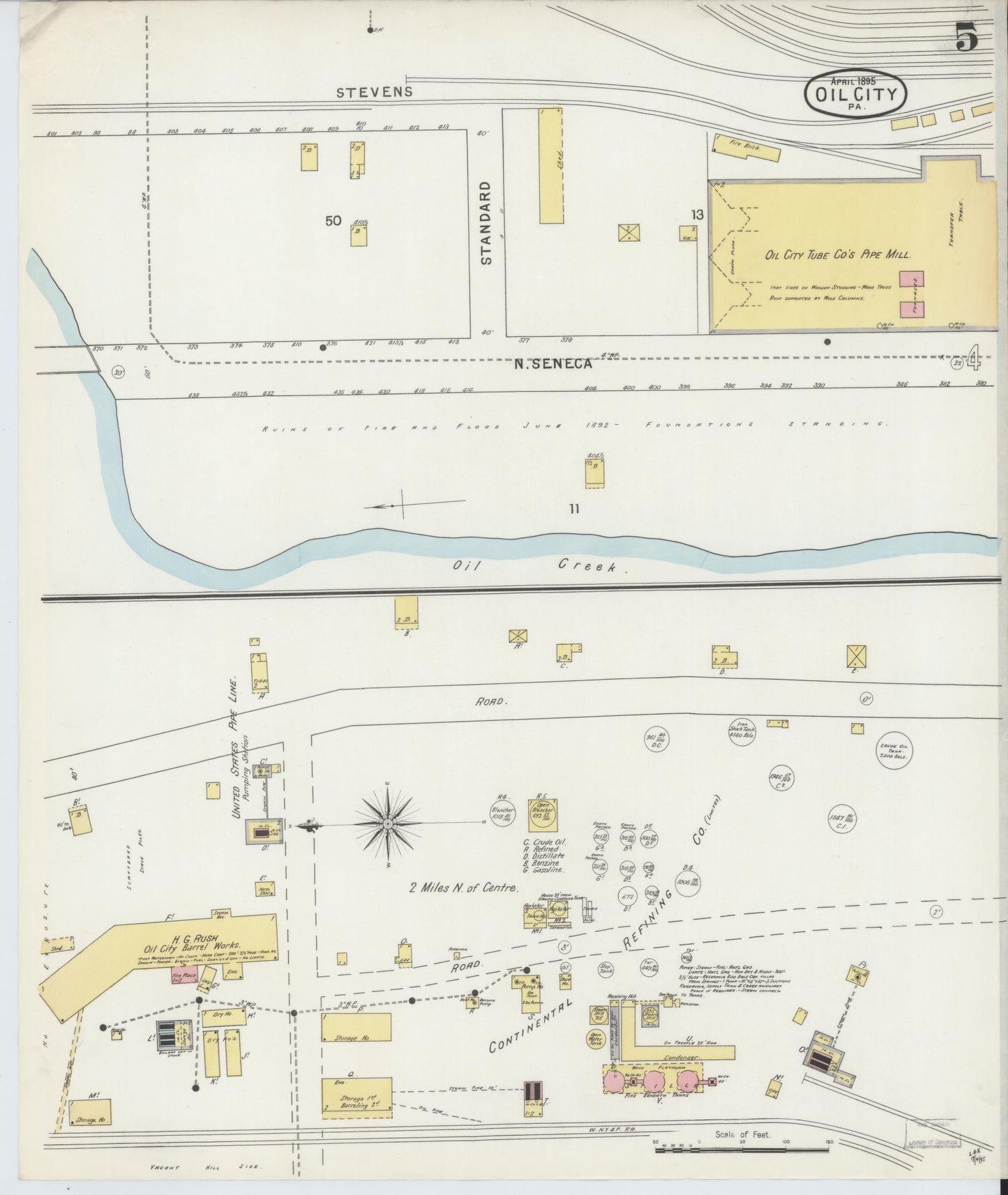 Sanborn Fire Insurance Map from Oil City, Venango County, Pennsylvania (1895), Sheet #0005 - Historic Sanborn Fire Insurance Map Print, vintage old map wall art, antique decor, genealogy gift, Pennsylvania Pennsylvania map