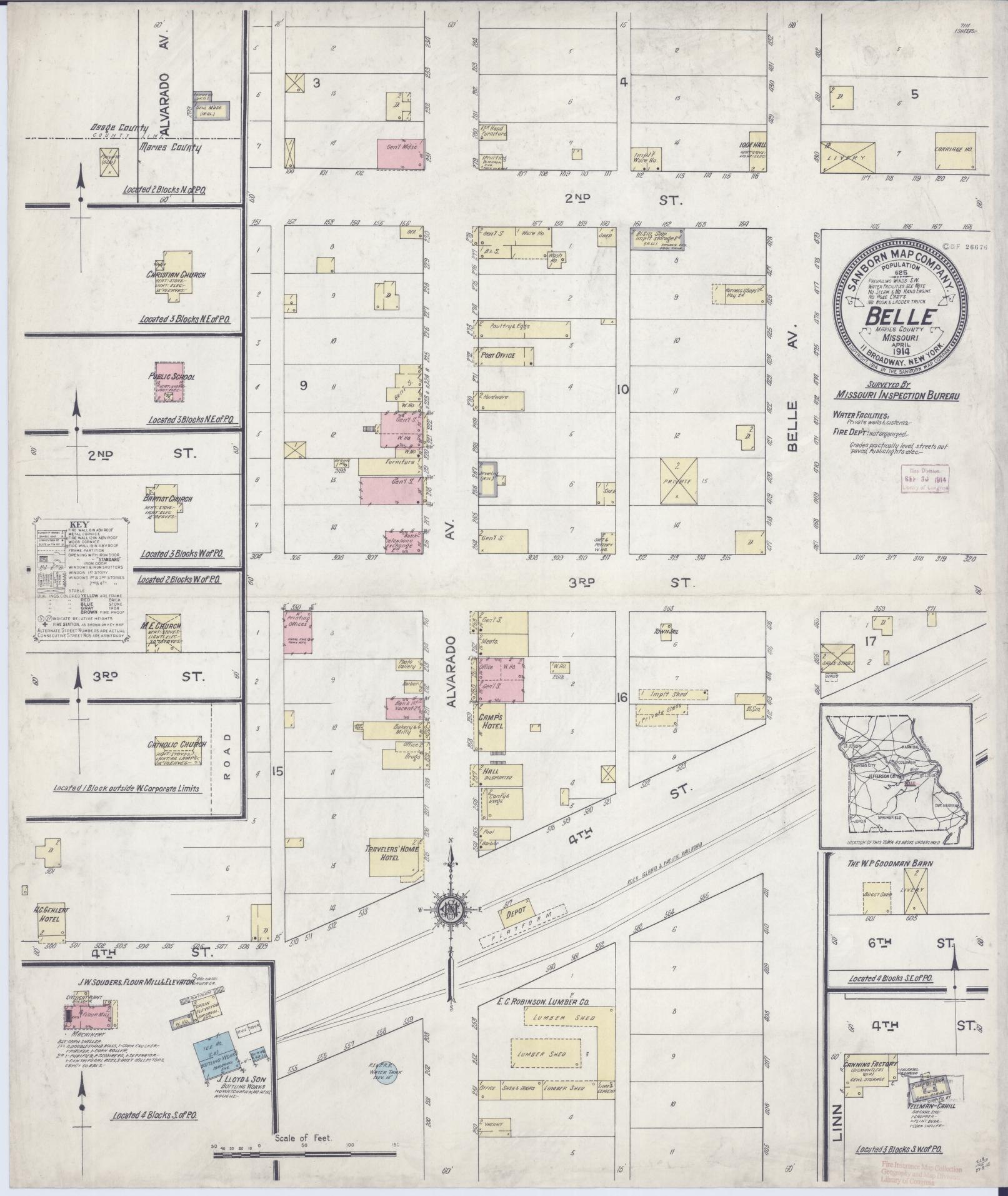 Sanborn Fire Insurance Map from Belle, Maries County, Missouri. (1914) – Historic Sanborn Fire Insurance Map Print