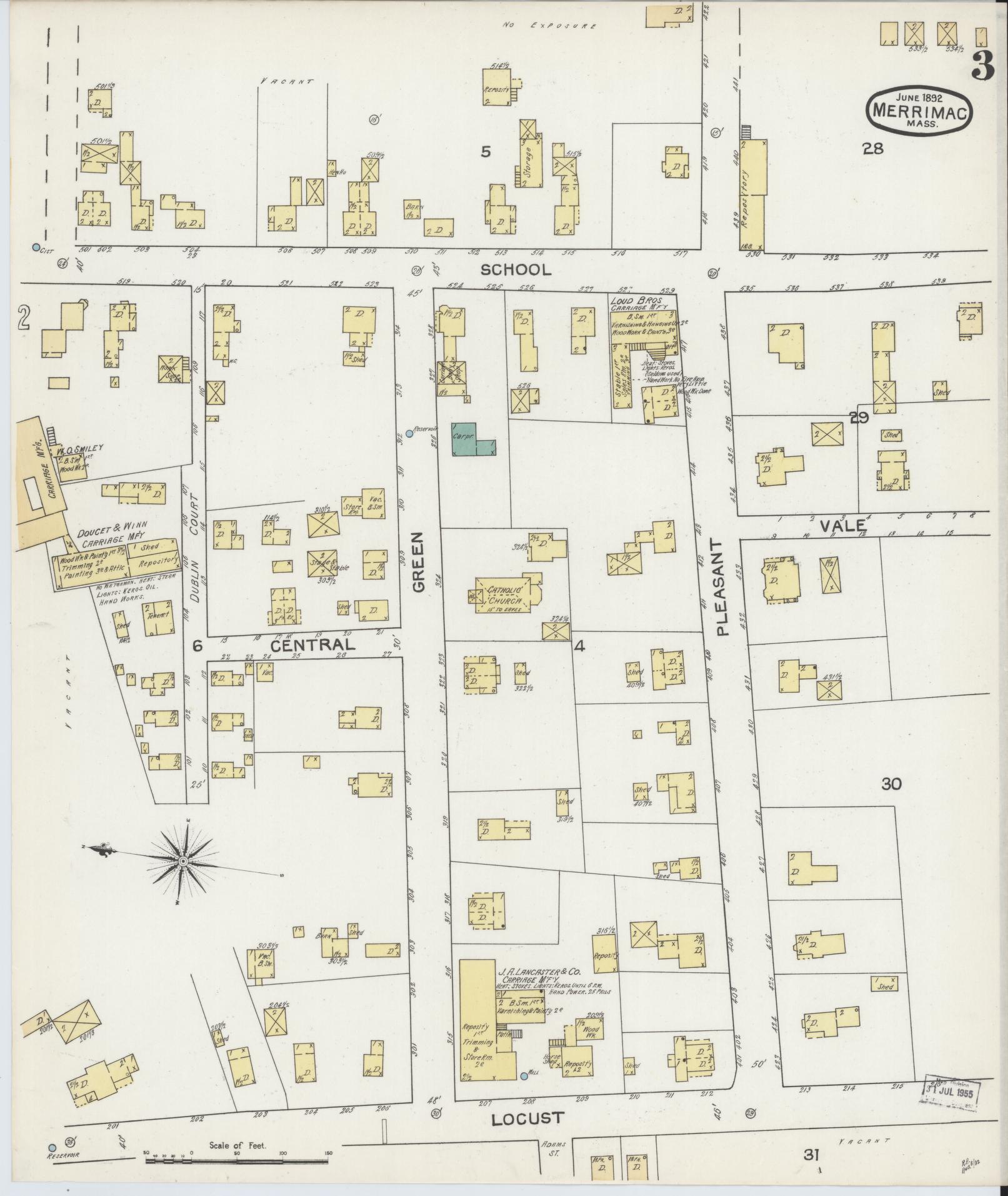 Sanborn Fire Insurance Map from Merrimac, Essex County, Massachusetts (1892), Sheet #0003 - Complete Map Set gallery image, historic Sanborn map, vintage wall art, Massachusetts Massachusetts