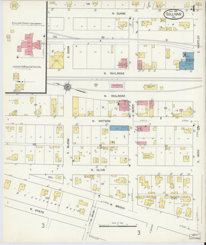 Sanborn Fire Insurance Map from Sullivan, Sullivan County, Indiana (1913), Sheet #0004 - Complete Map Set gallery image, historic Sanborn map, vintage wall art, Indiana Indiana
